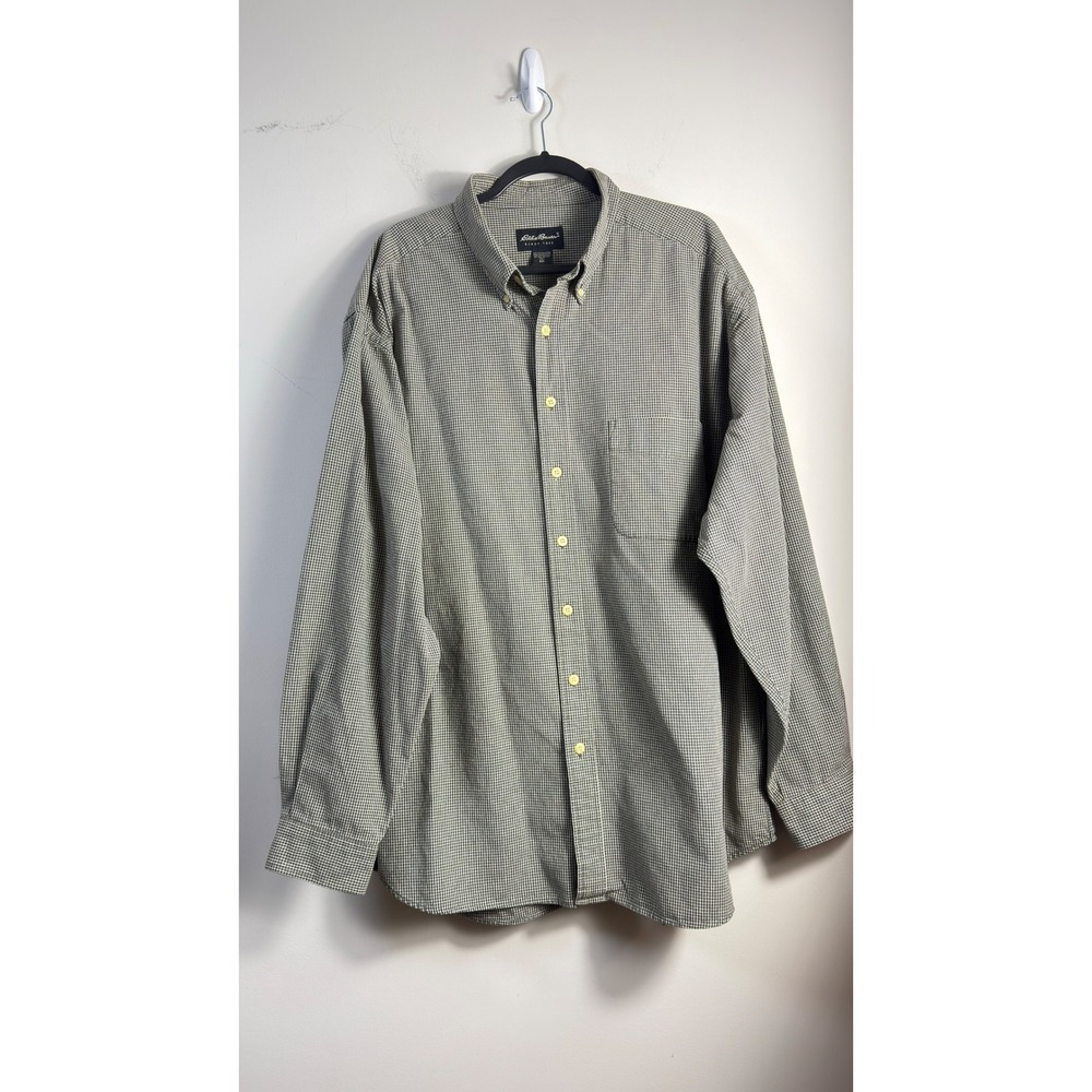 Eddie Bauer Heavyweight Shirt Green White Micro Check Button Down Men XXL Tall